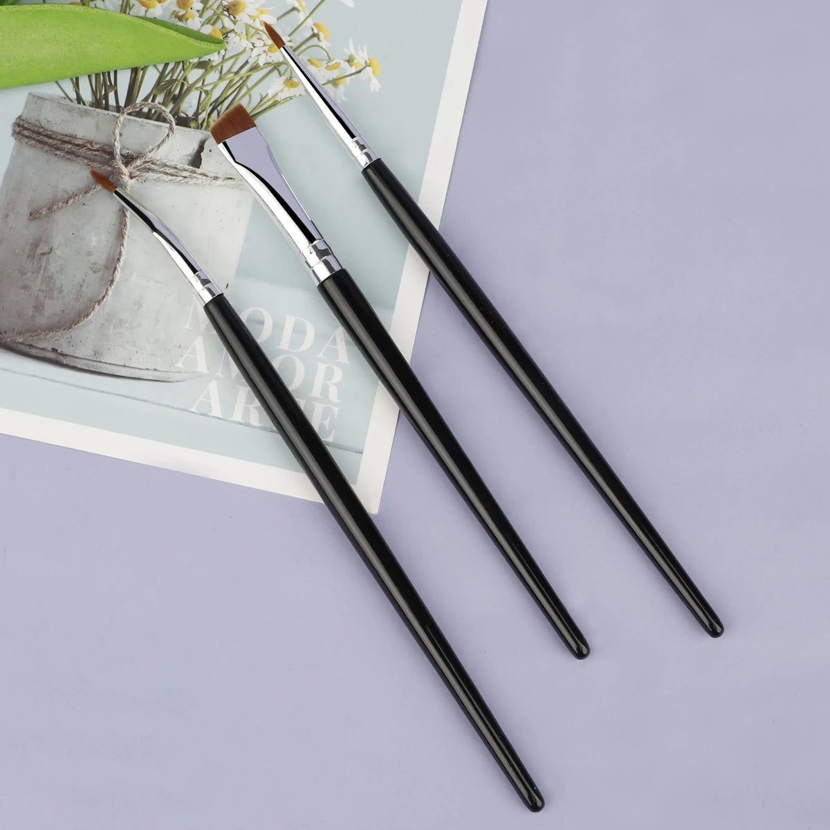 3pcs Eye Makeup Brush Ultra Fine Eyeliner Brush Set, Including Straight, Angled, Bent Tip, Suitable For Makeup