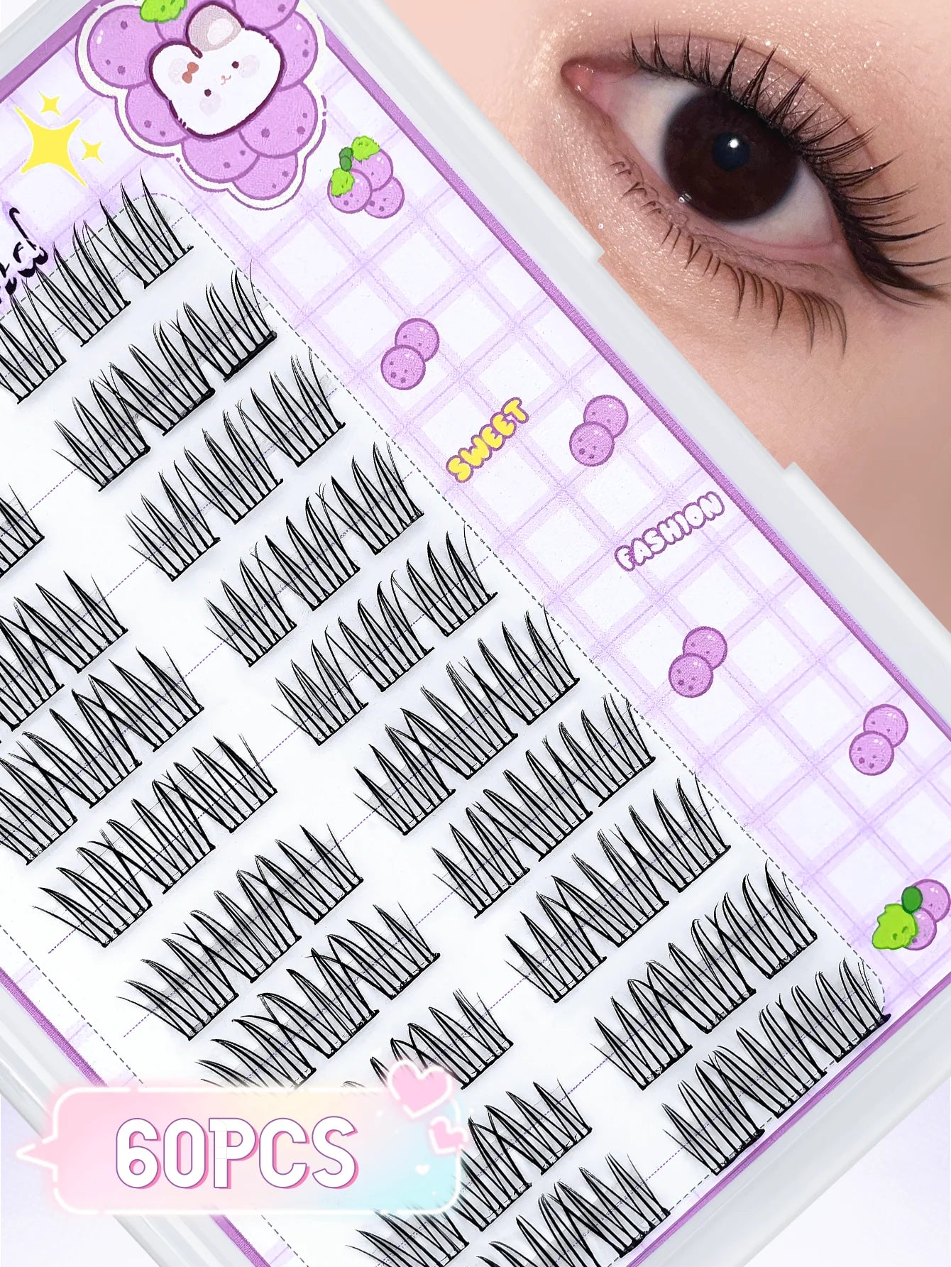 60-Piece Glue-Free Self-Adhesive False Eyelashes, perfect for DIY projects and festive celebrations.