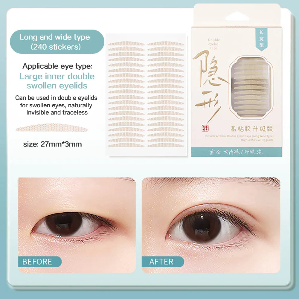 GECOMO 240PCS Invisible Double Eyelid Sticker High adhesive Traceless Natural Long-lasting Enlarge Eyes Beauty Tape Makeup Tool