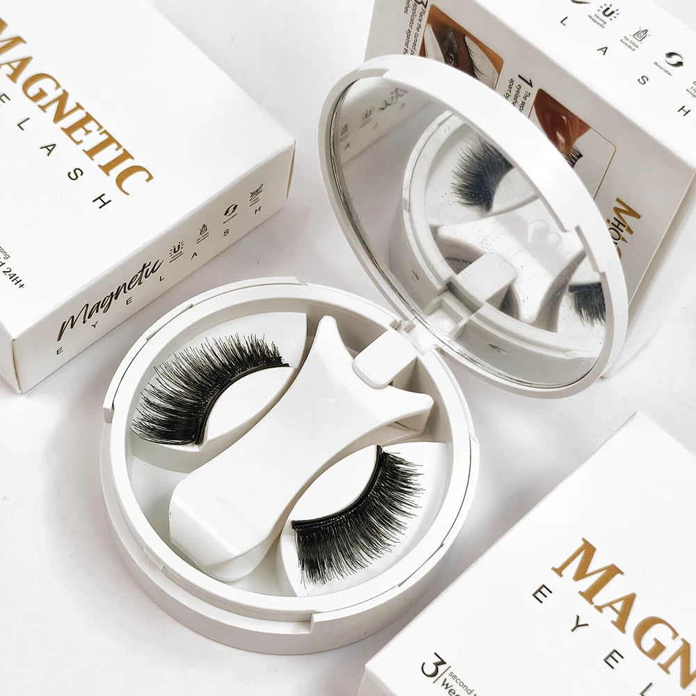 Magnetic Eyelashes Set 1 Pair Reusable No Glue Needed False Eyelashes with Magnetic Tweezers Curly Faux Lashes Makeup Tool