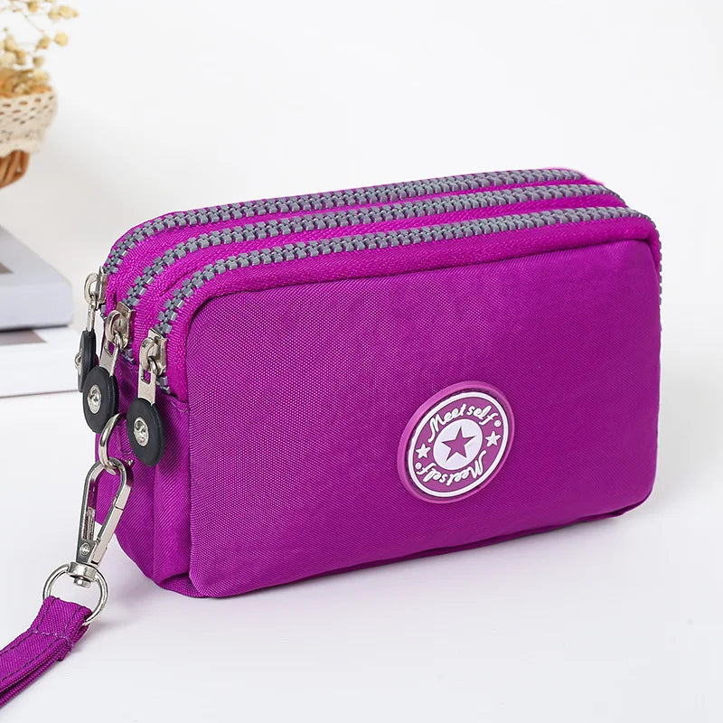 Three-layer Zipper Short Mobile Phone Bag Fashion Hand Makeup WOMEN'S Bag Portable Change Waterproof Multi-layer Pocket Bag