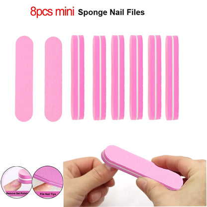 8pcs Nail Files Set 100/180 Nail Sanding Buffer Professional Manicure Files Makeup Pedicure Brushes Tool Extension cuticle Kits