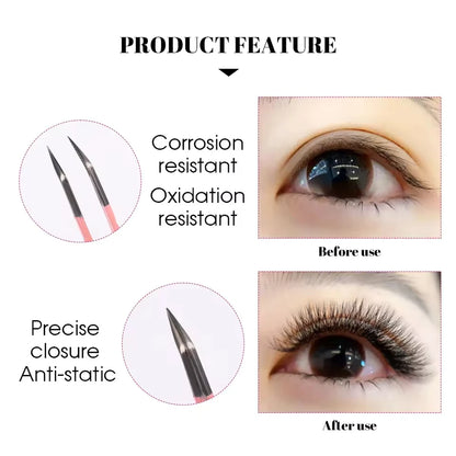 GEMERRY 1 PC Eyelash Tweezers With Fiber Tips Pink Professional Steel High Precision for Volume Fans Lashes Extensions Makeup