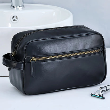 Men Business Travel Wash Toiletry Bag Waterproof PU Leather Bathroom Shaving Tools Organizer Bag Makeup Pouch Women Cosmetic Bag