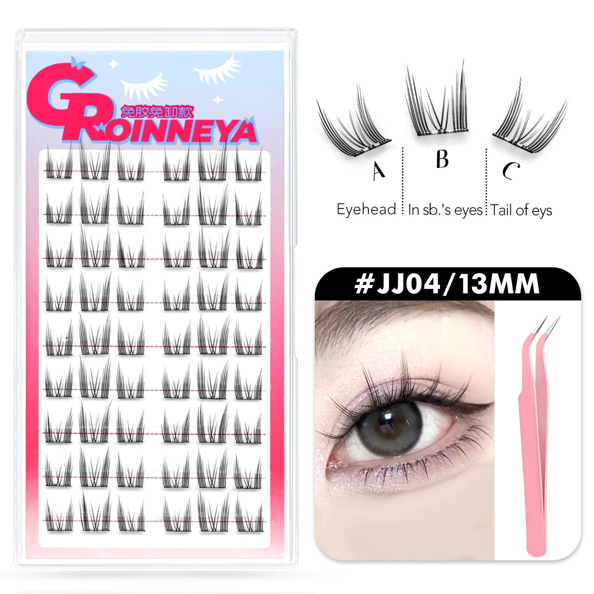 GROINNEYA Self Adhesive DIY Lash Extension Kit Lash Clusters No Glue Needed DIY Lash Extension Pre Glued Cluster Lashes