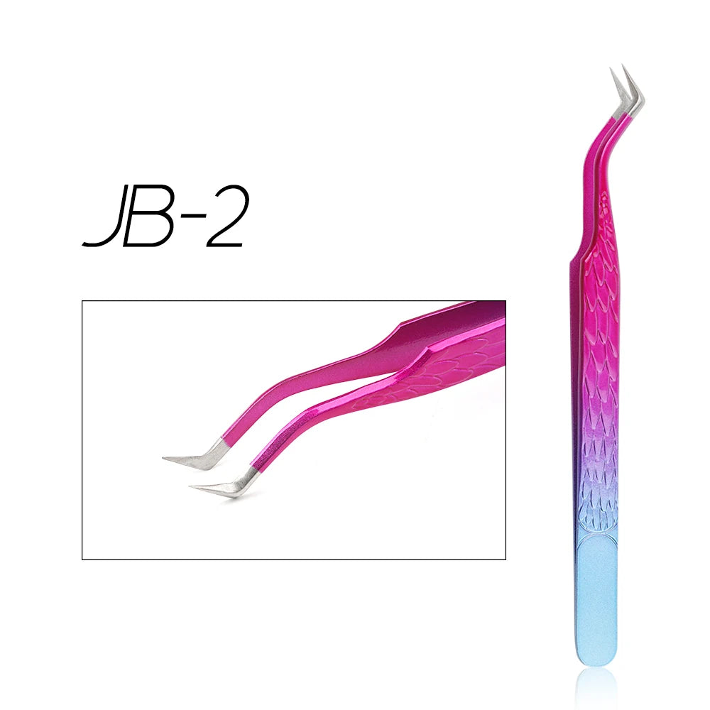 GEMERRY Tweezers for Eyelash Extension Colorful Stainless Steel Superhard Fiber Tips High Precision Anti-Static Makeup Tool