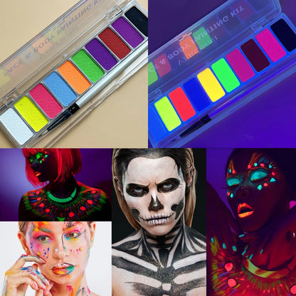 UV Luminated Black Light Body Paint Set with Brush,10 Colors Water-Soluble Paste Fluorescent Neon Oil Face Body Art Paint Makeup