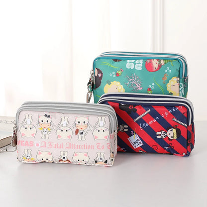 Three-layer Zipper Short Mobile Phone Bag Fashion Hand Makeup WOMEN'S Bag Portable Change Waterproof Multi-layer Pocket Bag