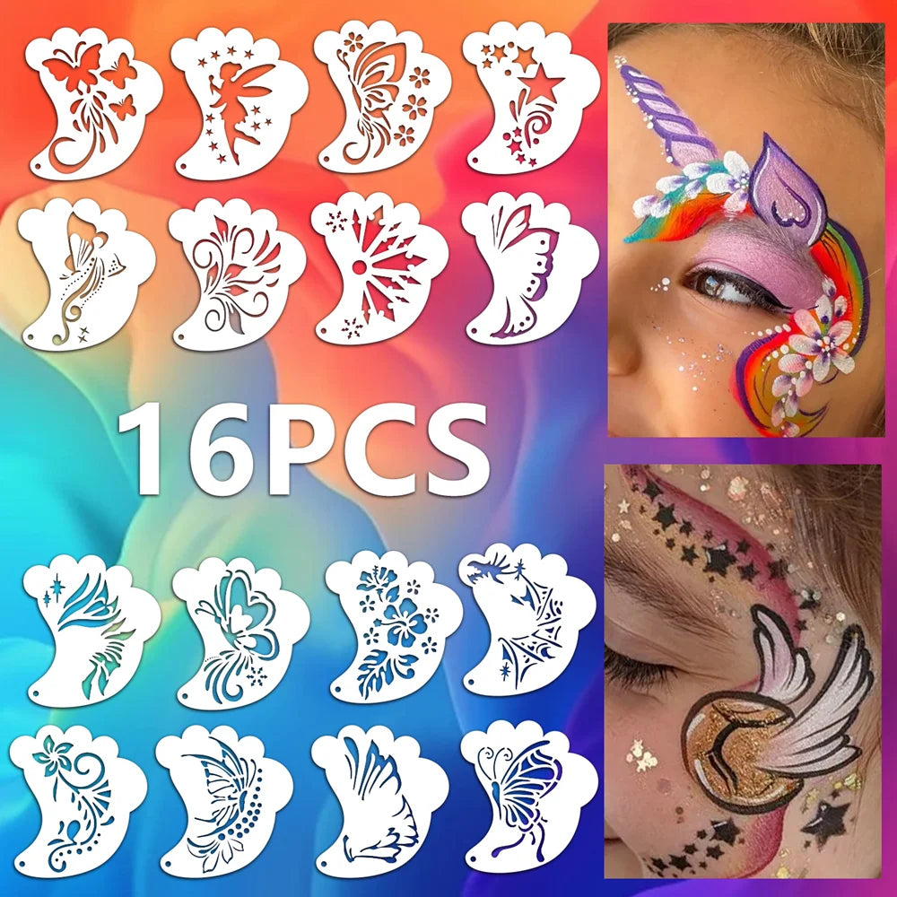 16 Face Painting Stencil New Mask Set DIY Kids Graffiti Hand Painting Aids Tattoo Stencils Stage Party Holiday Makeup