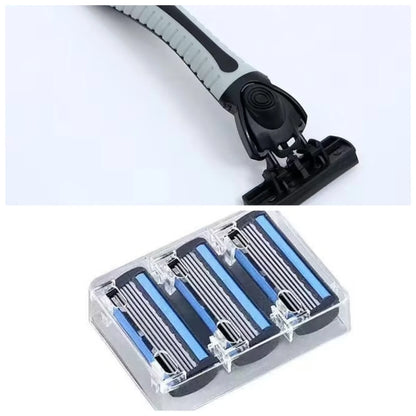 1 Handle + 3 Blades/ Men Women Manual Safety Razor 6-Layer Stainless Steel Hair Removal Shaving Replaceable Shaver Head