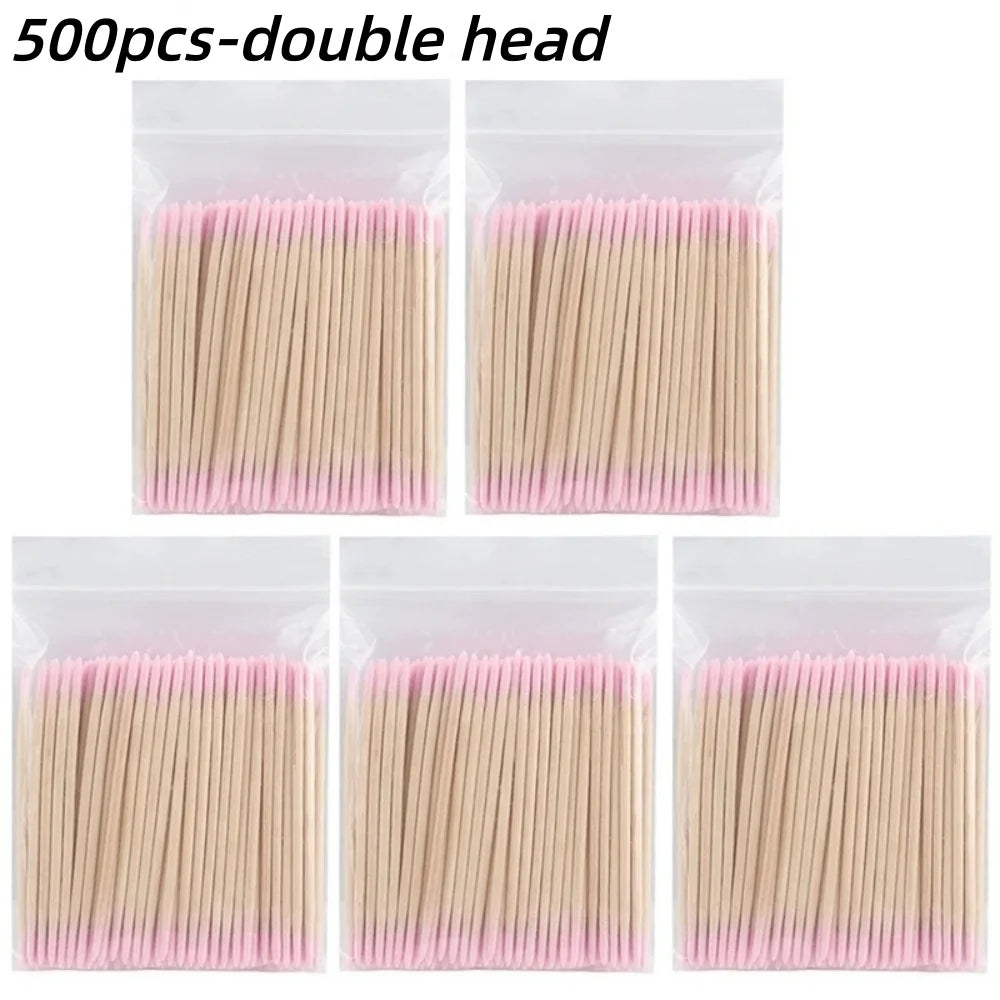 100/300/500Pcs Disposable Wood Cotton Swab Double Head Lipstick Ear Swabs Eyelash Cleaning Cotton Buds Manicure Beauty Supplies