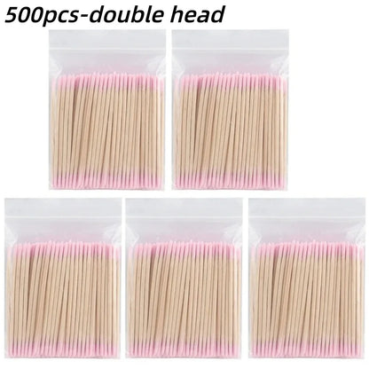 100/300/500Pcs Disposable Wood Cotton Swab Double Head Lipstick Ear Swabs Eyelash Cleaning Cotton Buds Manicure Beauty Supplies