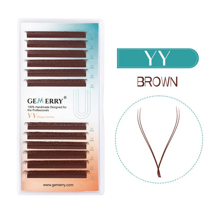 Gemerry YY Shape Eyelash Extensions L/M/DD Curl Two Tip Fox Eyes Premade Fan Lashes Matte Black Eyelash Makeup Supplies Natural