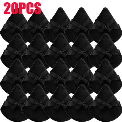 20pcs Makeup Puffs Short Fluff Bow Triangle Powder Puff Lightweight Crystal Velvet Face Eye Contouring Shadow Seal Cosmetic Puff