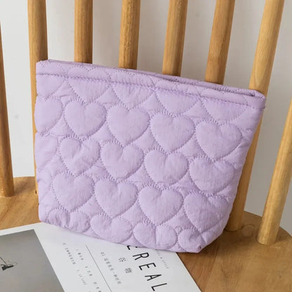 Fashion Korean Large Capacity Cosmetic Bag Women Soild Heart Quilting Handbag Portable Travel Lipstick Makeup Storage Bags