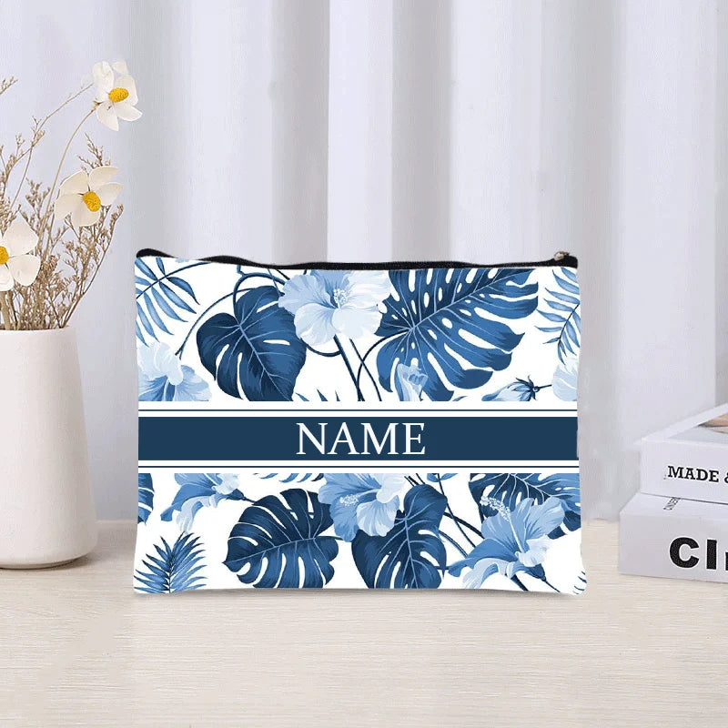 Luxury Custom Name Cosmetic Bag Floral Personalized Makeup Pouch Travel Lipstick Organizer Trendy Make Up Clutch Canvas Purse