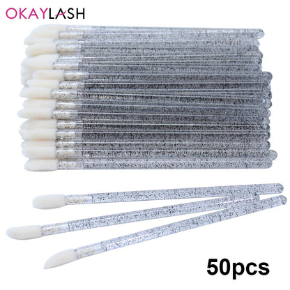 Okaylash Disposable Glitter Eyelash Extension Cleaning Brushes Crystal Micro Lip Gloss Applicator Shining Cleaner Makeup Tools