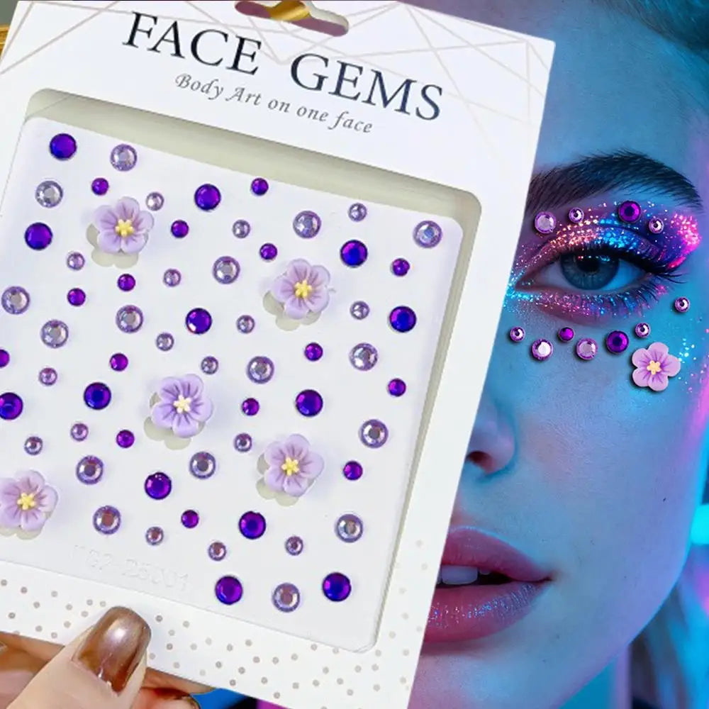 1Sheet 3D Dreamy Shell Pearl Gems Face Stickers Sparkling Mermaid Diamond Temporary Tattoos DIY Body Art Stage Makeup Rhinestone