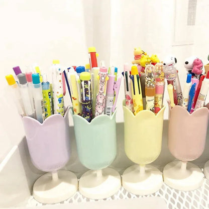 Plastic Flower Decoration Creative Pencil Cup Tulip Pencil Organizer Desk Organizer Makeup Brush Holder Girls Room Ornament