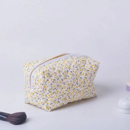 1PC Flower Printed Puffy Quilted Zipper Makeup Bag Storage Organizer Toiletry Handbag Cosmetic Pouch Large Travel Cosmetic Bag