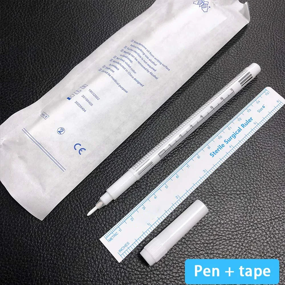 1pcs Eyebrow Tattoo Skin Marker Pen with Ruler Permanent Makeup White Medical Sterile Surgical Microblading Supplies