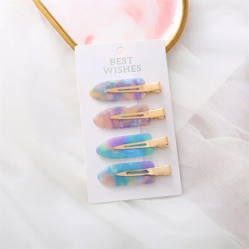 4Pcs Girls Leopard Seamless Hair Clip Set Women Acetate Sheet No Bend Bangs Clip Duckbill Clip Hairpins Makeup Hair Styling Tool