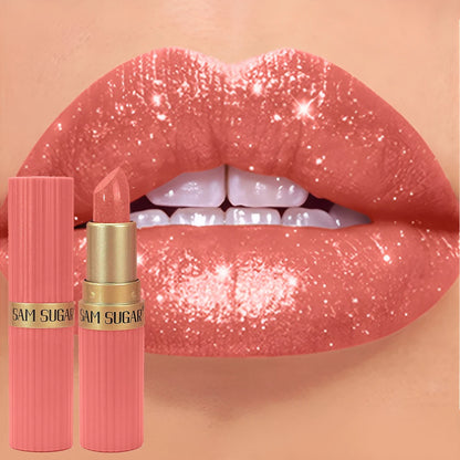 Diamond Glitter Lip Stick Waterproof Lasting Pearlescent Metallic Lip Balm Brown Lipgloss Women Lips Gloss Makeup Cosmetics