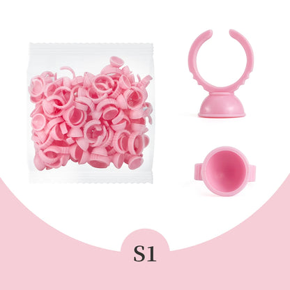GLAMLASH 100Pcs/Bag Disposable Eyelash Extension Glue Ring Cup Tattoo Pigment Holder Container Lash Tools