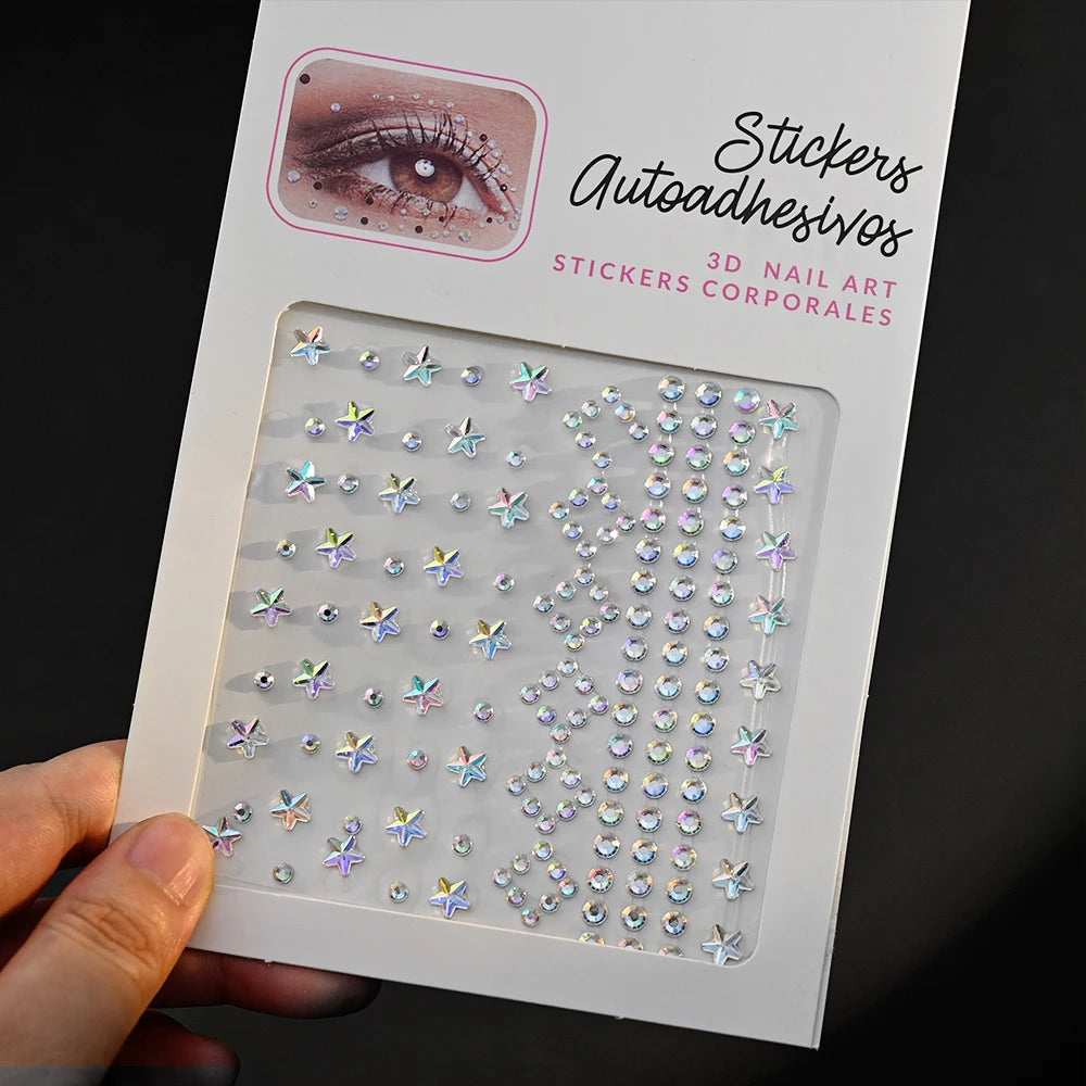 132/162/216/900pcs Coorful Diamonds Tattoos Stickers 3/4/5/6mm Face Rhinestones Tattoo for Party Body/Eye Makeup Gem Accessories