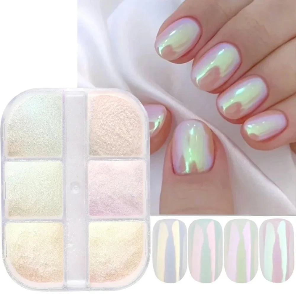 Moonlight Mirror Nail Powder Metallic Chrome Effect Pigment gel Polishing Laser Dust Flash Aurora Shining Pearl Nail Enhancemen