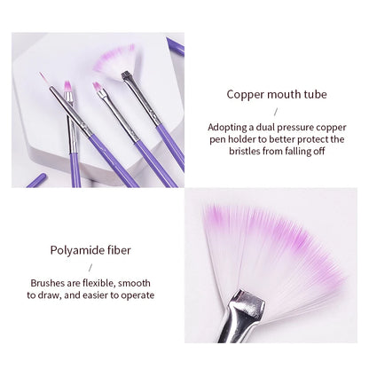 7PCS/Set Nail Art Polish Gel UV Tips Brush Dotting Painting Drawing Pen Fan Sector Line Builder Decoration Manicure Makeup Tools