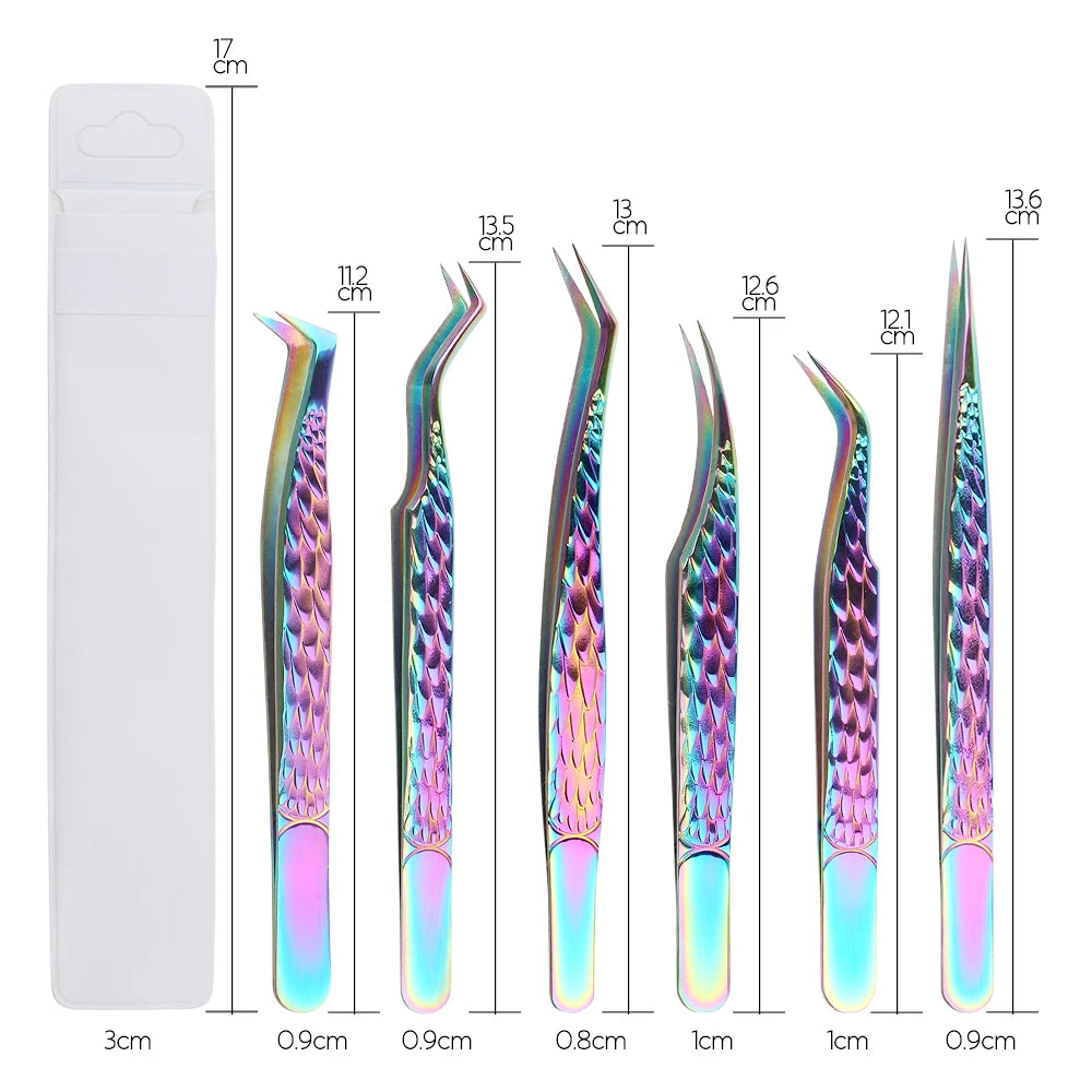 GEMERRY Tweezers for Eyelash Extension Colorful Stainless Steel Superhard Fiber Tips High Precision Anti-Static Makeup Tool