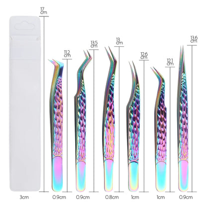 GEMERRY Tweezers for Eyelash Extension Colorful Stainless Steel Superhard Fiber Tips High Precision Anti-Static Makeup Tool