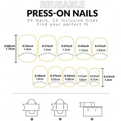 24pcs Short-Style Square-Toed Sweet Pink Adorable Provocative White French-Style Fashionable Multi-Purpose Classic Press