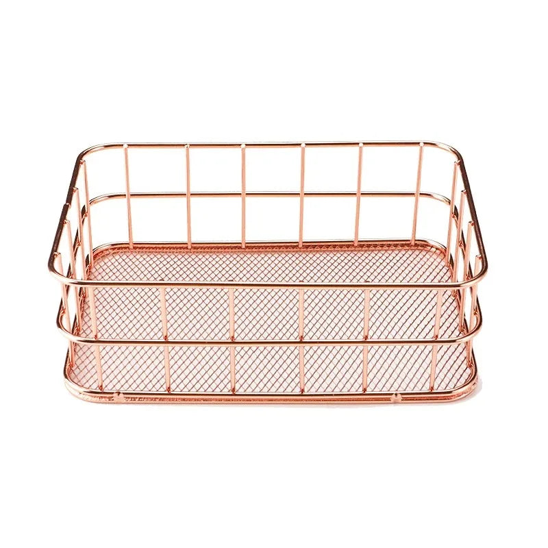 Nordic Iron storage Basket jewelry organizer Gold Office Desktop Sundries Makeup Brushes Holder Table Cosmetics Organizer Rack