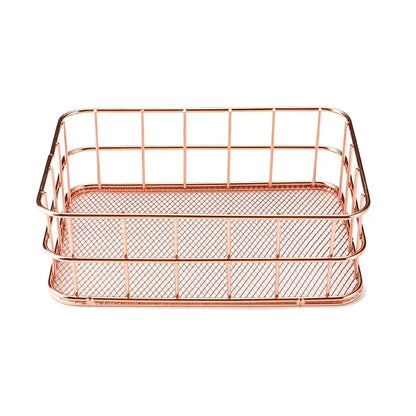 Nordic Iron storage Basket jewelry organizer Gold Office Desktop Sundries Makeup Brushes Holder Table Cosmetics Organizer Rack