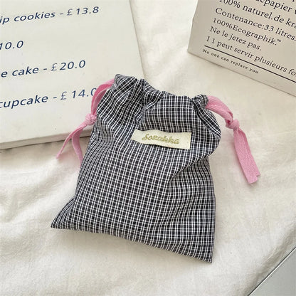 New Plaid Storage Drawstring Bag Women Cosmetics Lipstick Storage Pouch Cute Makeup Bag Christmas Gift Candy Jewelry Organizer