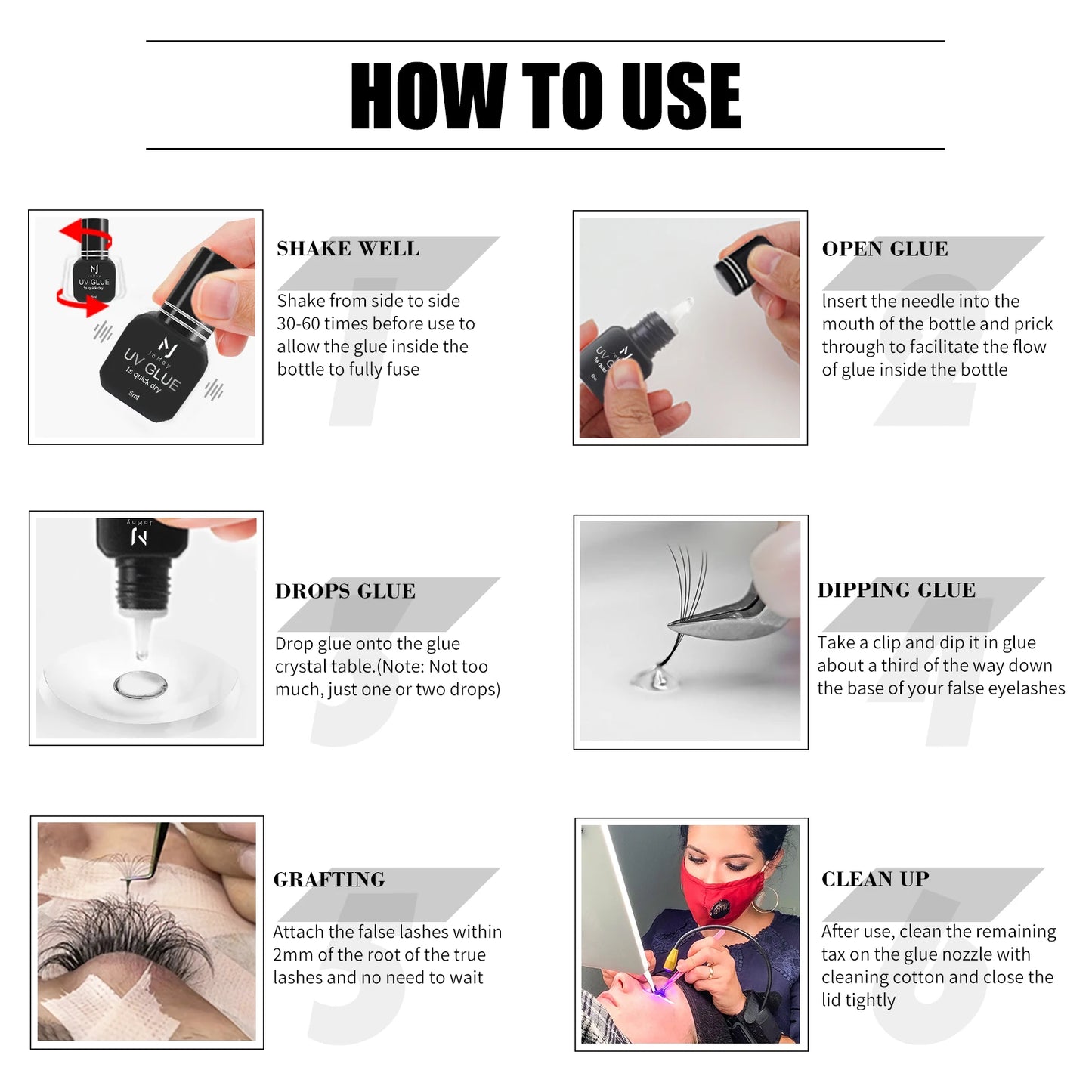 UV Eyelash Glue Makeup Tools Water Proof Quick Dry in 1 Second Eyelash Extension Supplies Colorless Tasteless Eyelash Glue