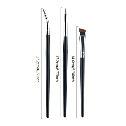 3pcs Eye Makeup Brush Ultra Fine Eyeliner Brush Set, Including Straight, Angled, Bent Tip, Suitable For Makeup