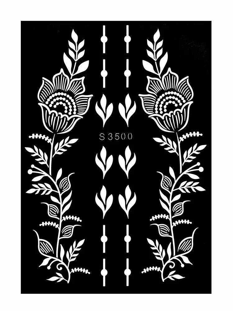 Reusable Henna Stencil for Hand Body Painting Flower Henna Tattoo Template for Women Wedding Festival Body Makeup Tattoo Tools