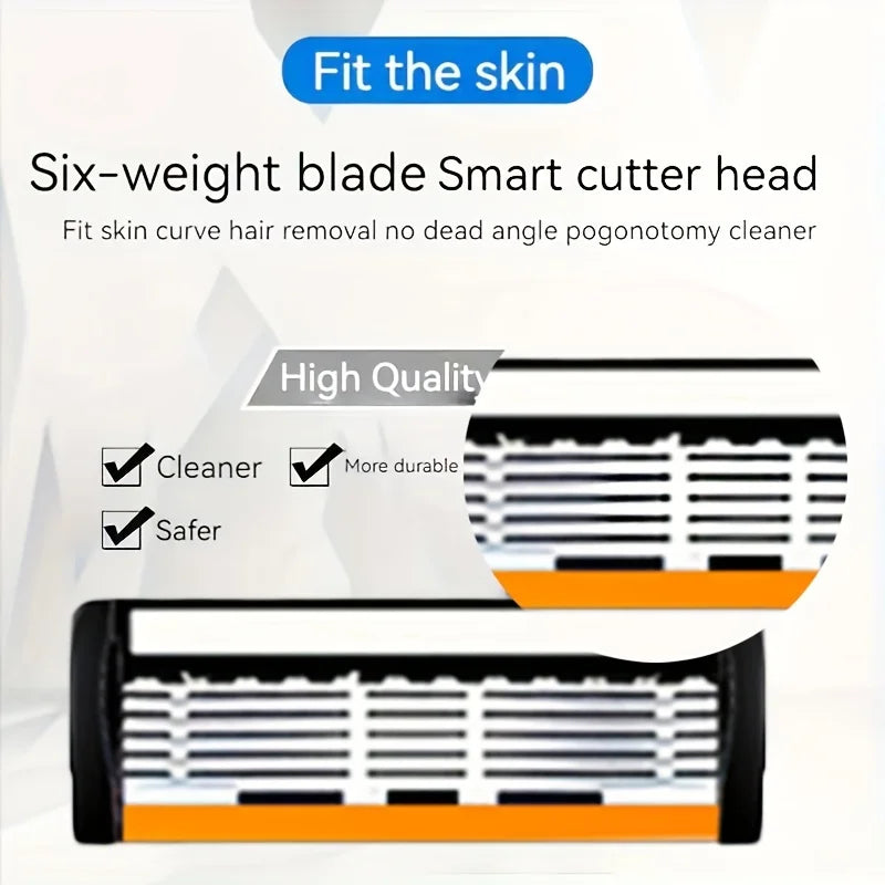 6-Layers Safety Razor Set High Quality Men Razor Sharp Stainless Steel Shaving Changeable Shaver Head Blade ﻿