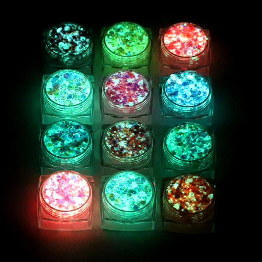 Bowitzki 12 Colors Glow in The Dark Glitter Gel Face Glitter Body Glitter Gel Hair Glitter Gel  UV Glitter or Raves Festivals ﻿