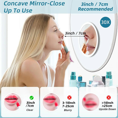 Tweezers & Scissors 30x Magnifying Mirror Set LED-Lit Magnifying Makeup Mirror 30x Magnification Makeup Mirror Portable Travel