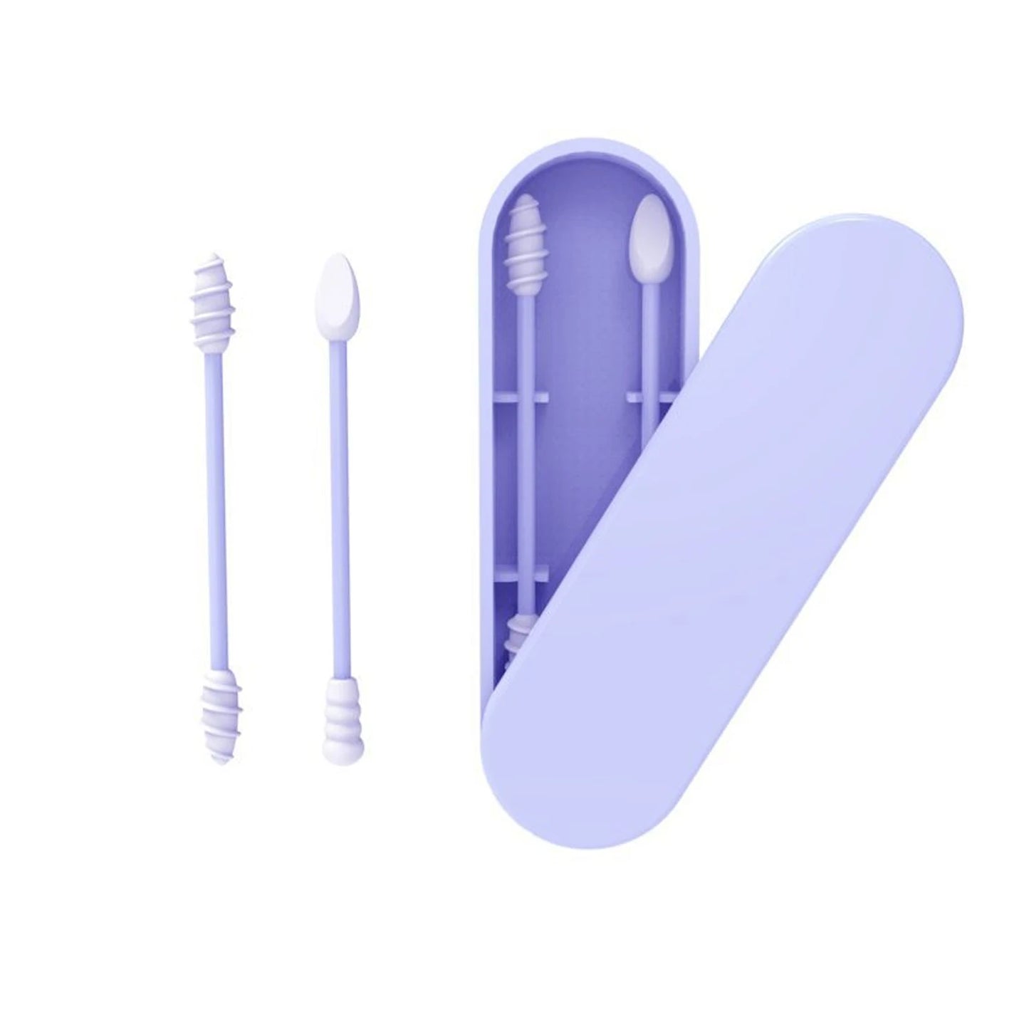 2Pcs Reusable Silicone Ear Swabs with Case Ear Cleaning Cosmetic Silicone Buds Swabs Sticks Double-headed For Cleaning Makeup
