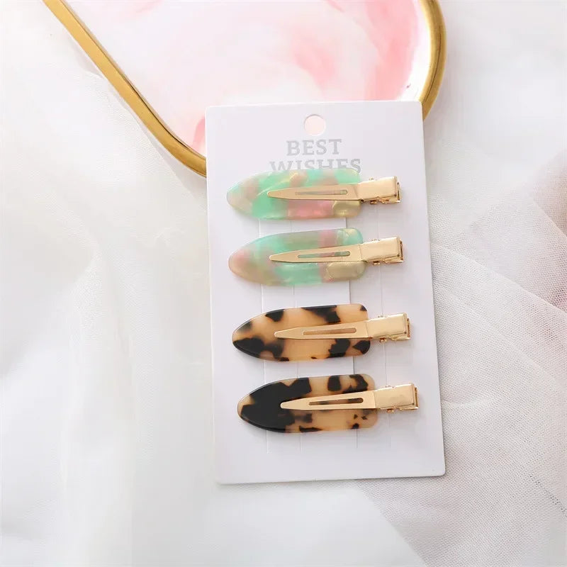 4Pcs Girls Leopard Seamless Hair Clip Set Women Acetate Sheet No Bend Bangs Clip Duckbill Clip Hairpins Makeup Hair Styling Tool
