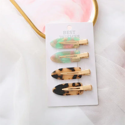 4Pcs Girls Leopard Seamless Hair Clip Set Women Acetate Sheet No Bend Bangs Clip Duckbill Clip Hairpins Makeup Hair Styling Tool