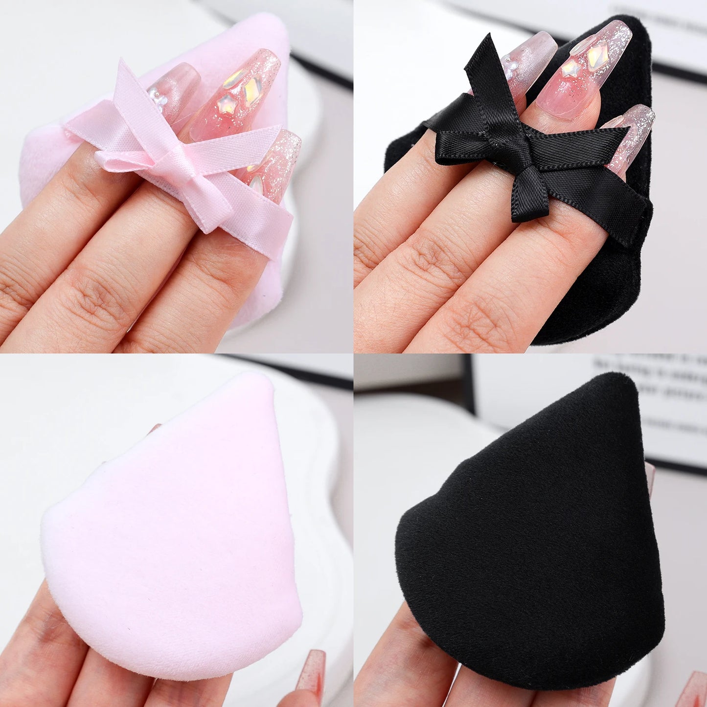20pcs Makeup Puffs Short Fluff Bow Triangle Powder Puff Lightweight Crystal Velvet Face Eye Contouring Shadow Seal Cosmetic Puff