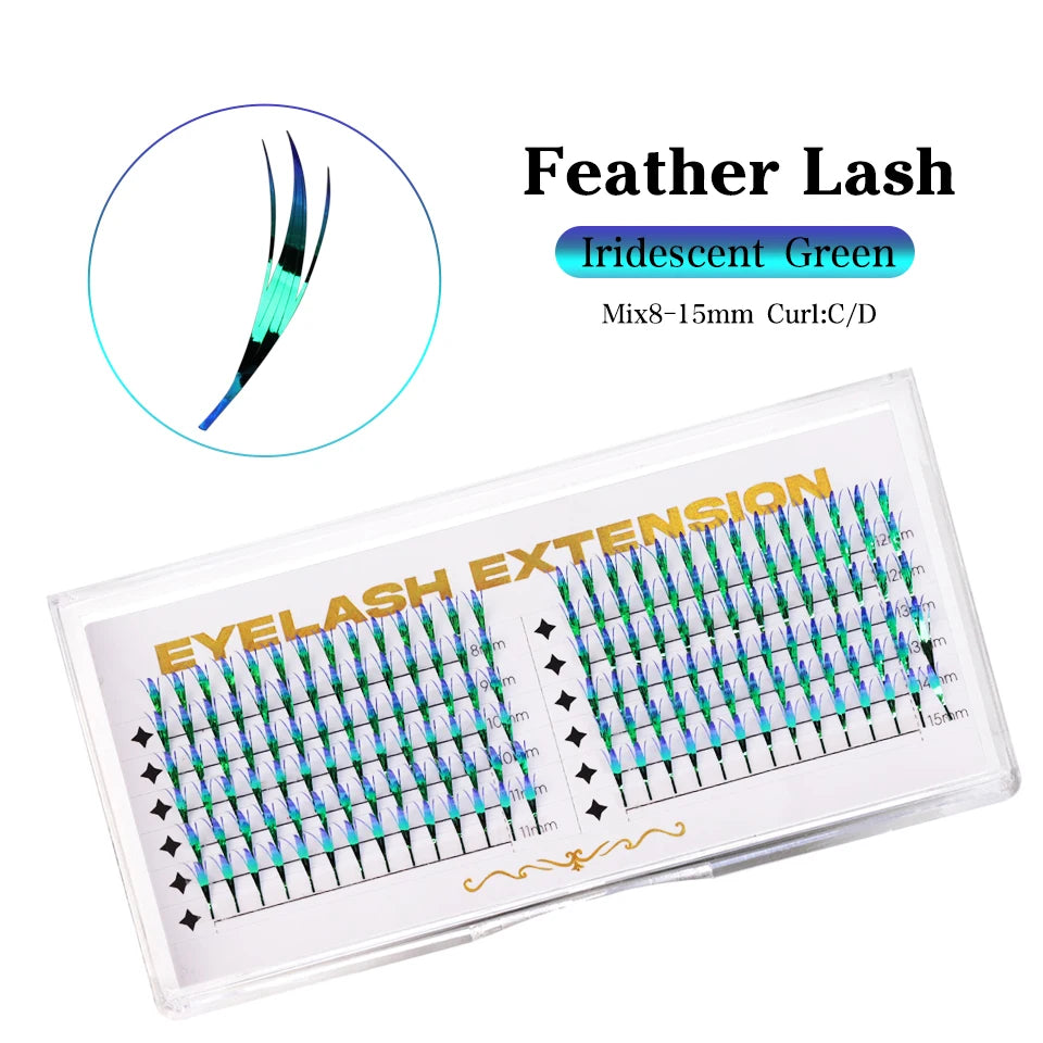 RUJADE New Colorful Shiny Manga Comic Spire Lashes Tinsel Anime Eyelash Extension Premade Fans Feather Shape Party Makeup Lashes