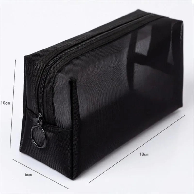 Black Mesh Makeup Bags Women Girls Cosmetic Bag Organizer Travel Portable Wash Lipstick Toiletry Sanitary Napkin Storage Bags