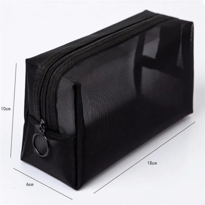 Black Mesh Makeup Bags Women Girls Cosmetic Bag Organizer Travel Portable Wash Lipstick Toiletry Sanitary Napkin Storage Bags